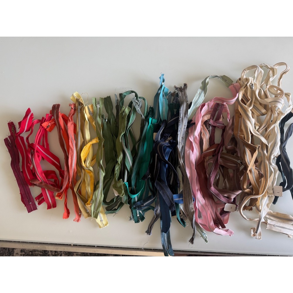 Vintage J&P Coats Mixed Zipper Lot 70+ Metal Nylon Sewing Notions OS Multicolor